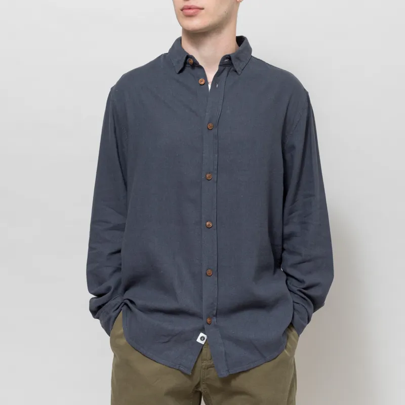 Anerkjendt Akleo Cot/Linen/Vis Long Sleeve Shirt Blue Indigo