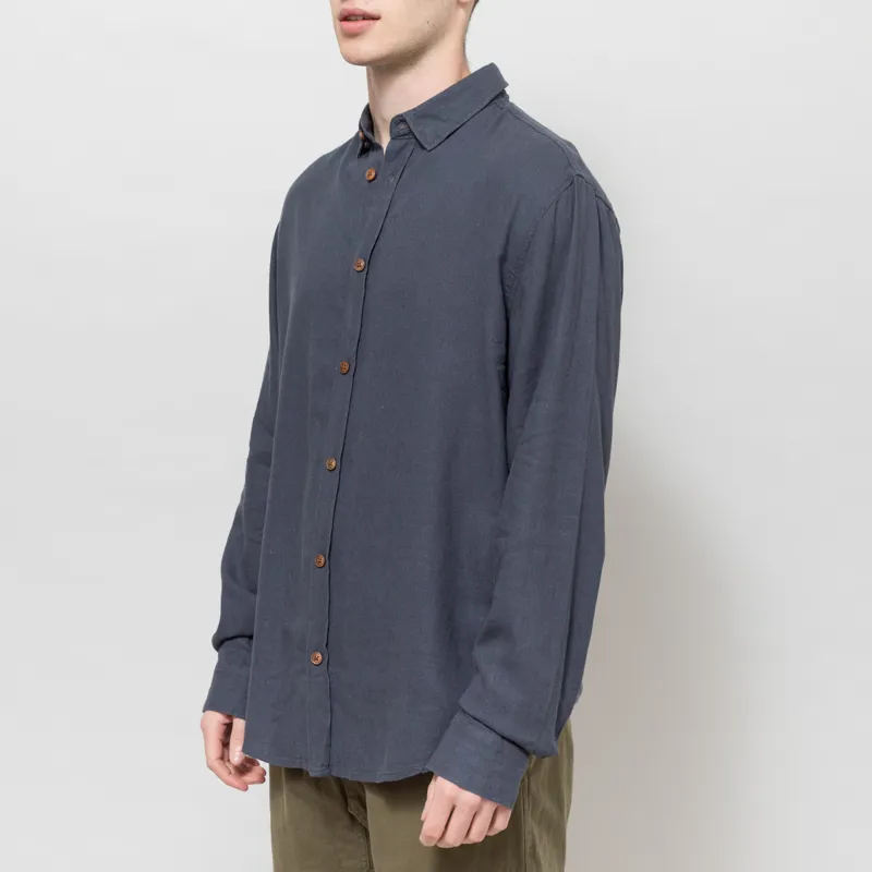 Anerkjendt Akleo Cot/Linen/Vis Long Sleeve Shirt Blue Indigo-1