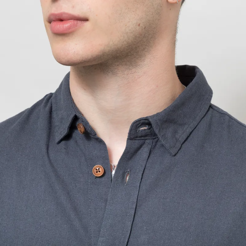 Anerkjendt Akleo Cot/Linen/Vis Long Sleeve Shirt Blue Indigo-3