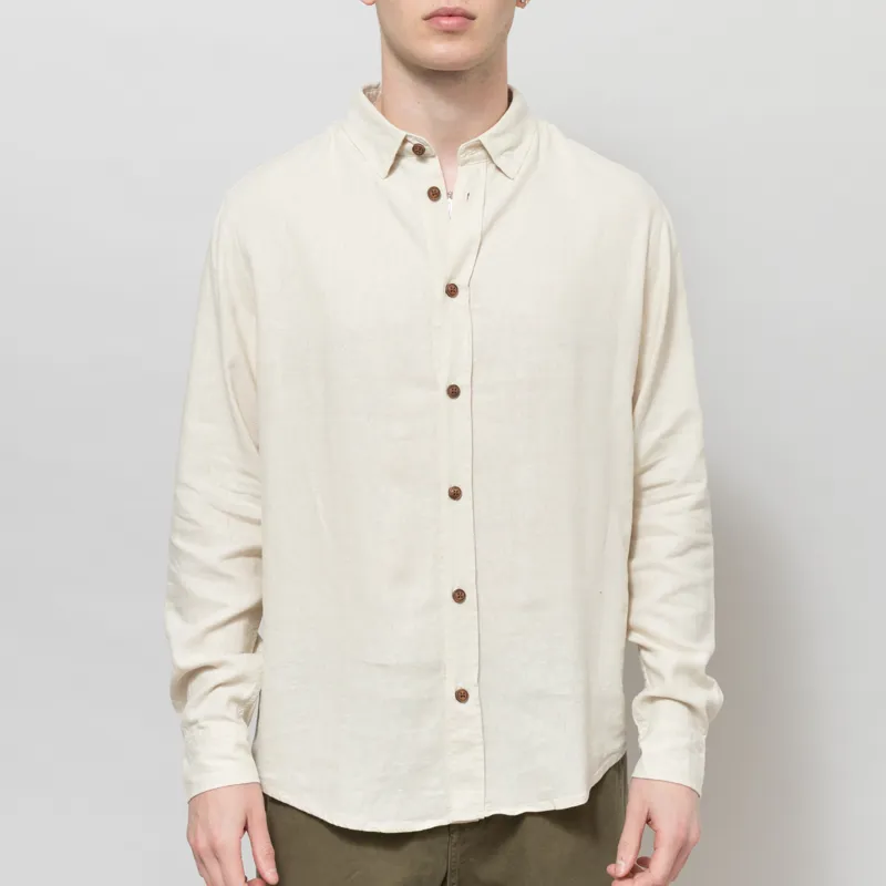 Anerkjendt Akleo Cot/Linen/Vis Long Sleeve Shirt Brown Rice Melange