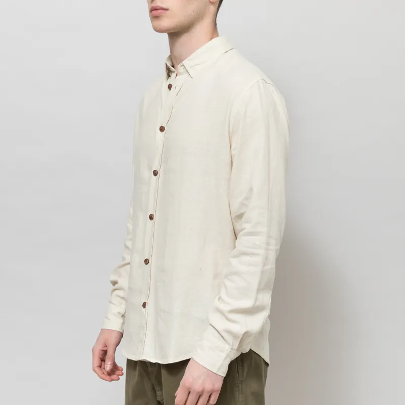 Anerkjendt Akleo Cot/Linen/Vis Long Sleeve Shirt Brown Rice Melange-1