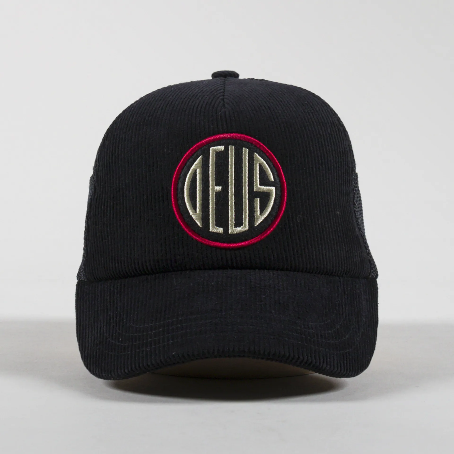 Deus Ex Machina Mens Pill Corduroy Logo Trucker Cap Black