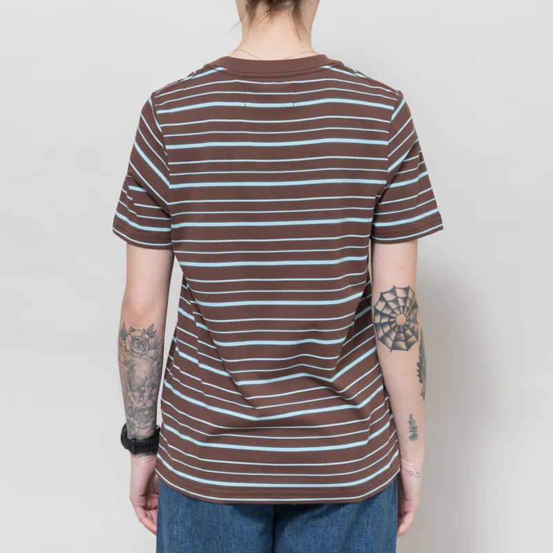 Deus Ex Machina Womens Pierre Stripe T Shirt Java Brown Baby Blue-1