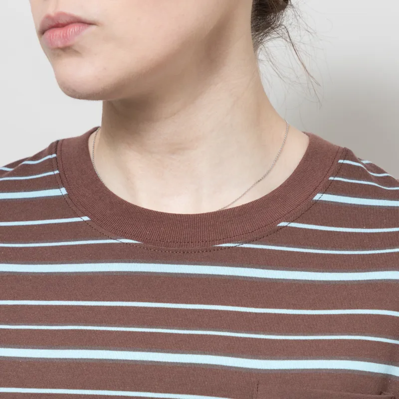 Deus Ex Machina Womens Pierre Stripe T Shirt Java Brown Baby Blue-2