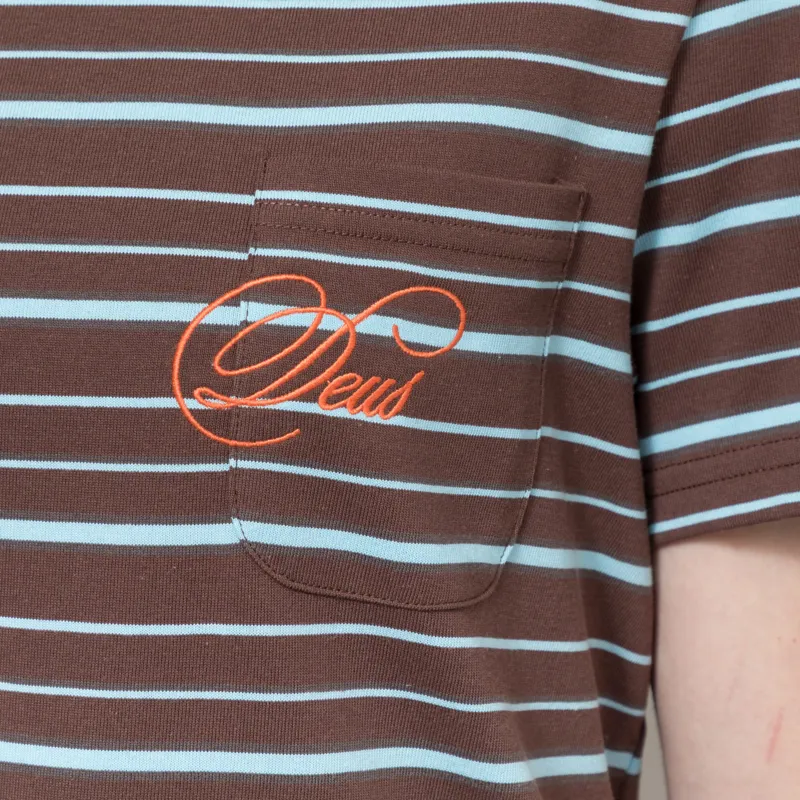 Deus Ex Machina Womens Pierre Stripe T Shirt Java Brown Baby Blue-3