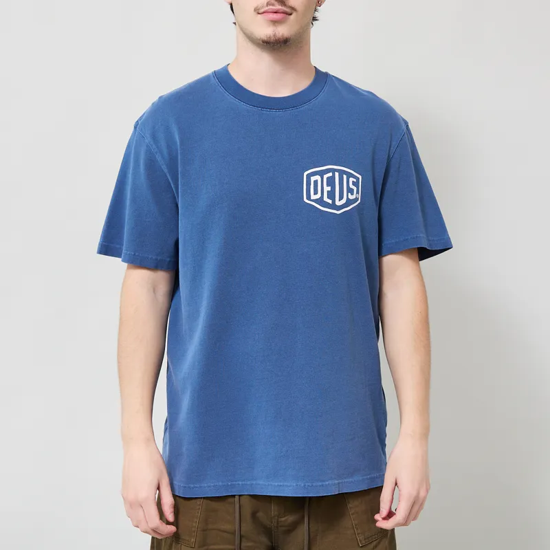 Deus Ex Machina Shield Garment Dyed T Shirt Mechanic Blue