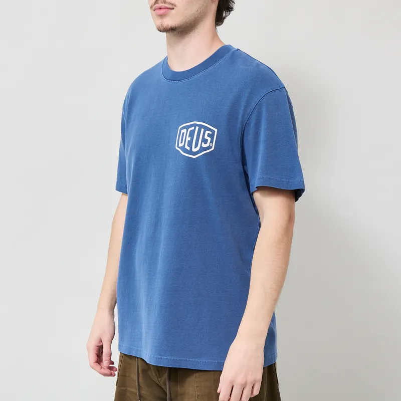 Deus Ex Machina Shield Garment Dyed T Shirt Mechanic Blue-1