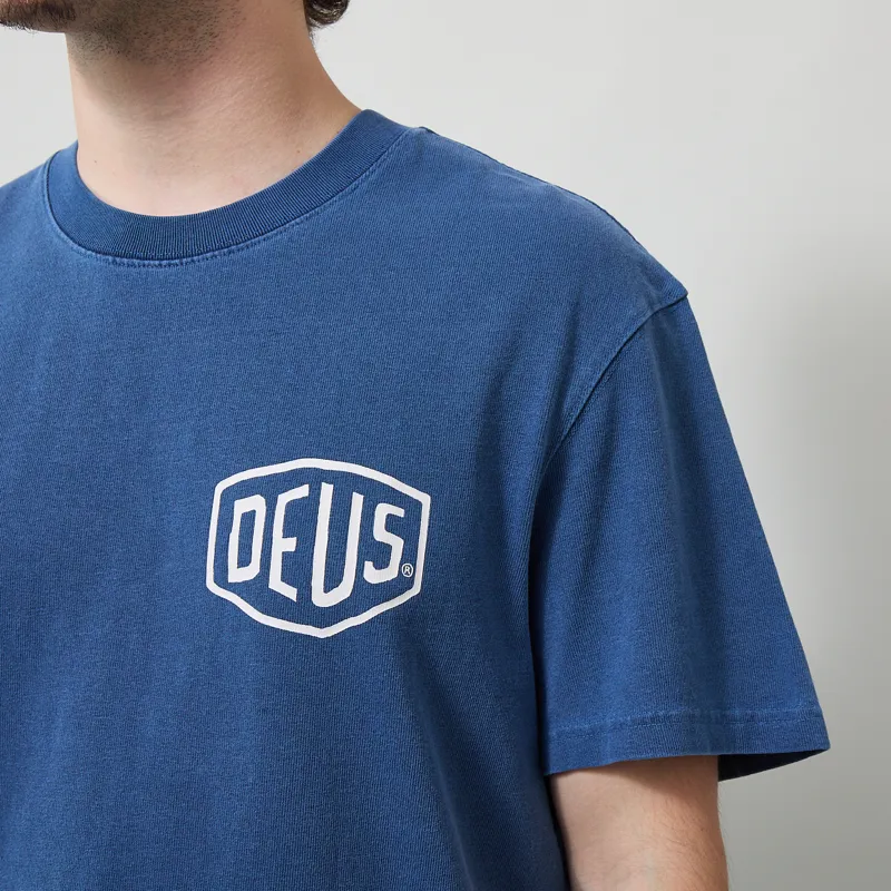 Deus Ex Machina Shield Garment Dyed T Shirt Mechanic Blue-5