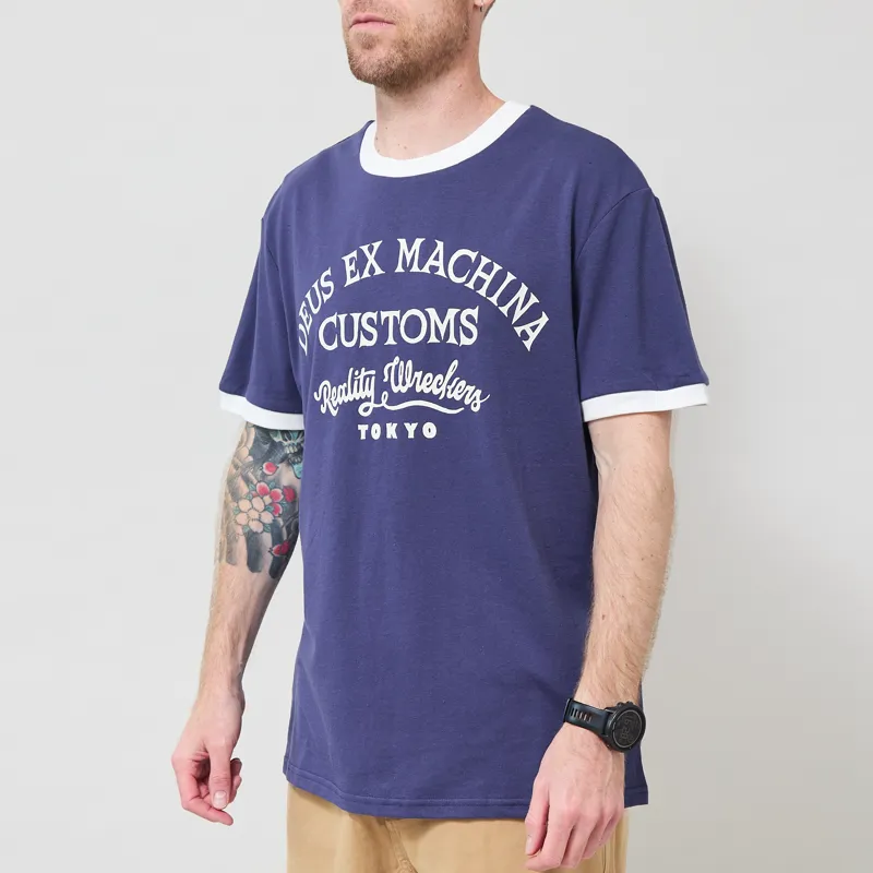 Deus Ex Machina Marsden Ringer T Shirt Mechanic Blue-1