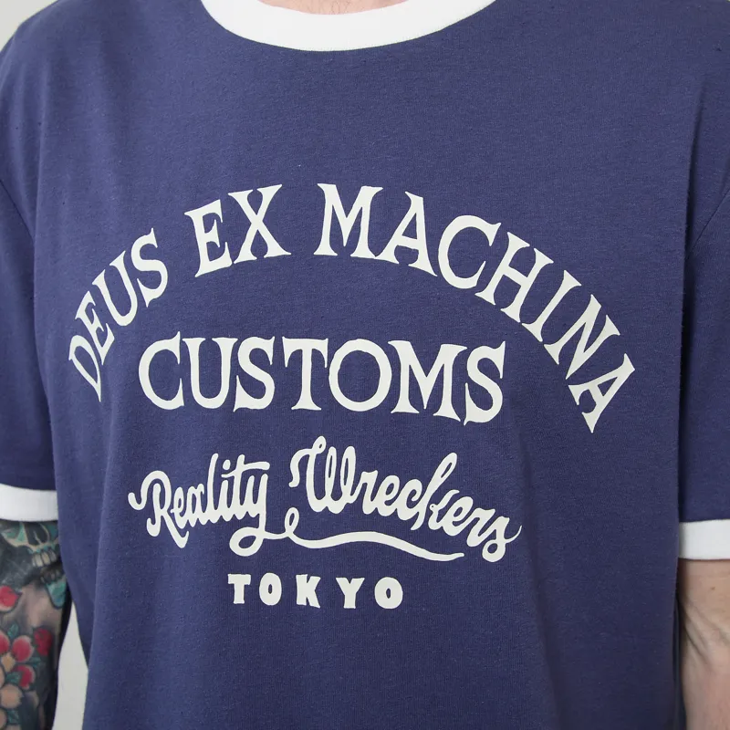 Deus Ex Machina Marsden Ringer T Shirt Mechanic Blue-3