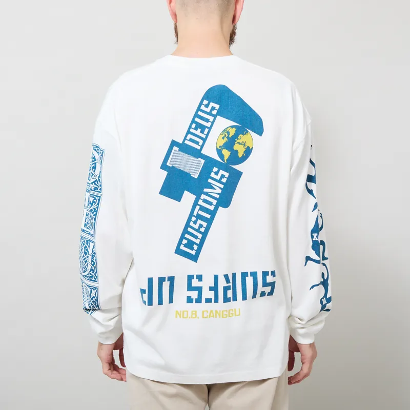 Deus Ex Machina Swell Maps Oversized Long Sleeve T Shirt Vintage White-3