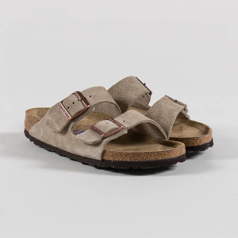 Birkenstock Womens Arizona Soft Footbed Suede Leather Narrow Fit Sandals Taupe