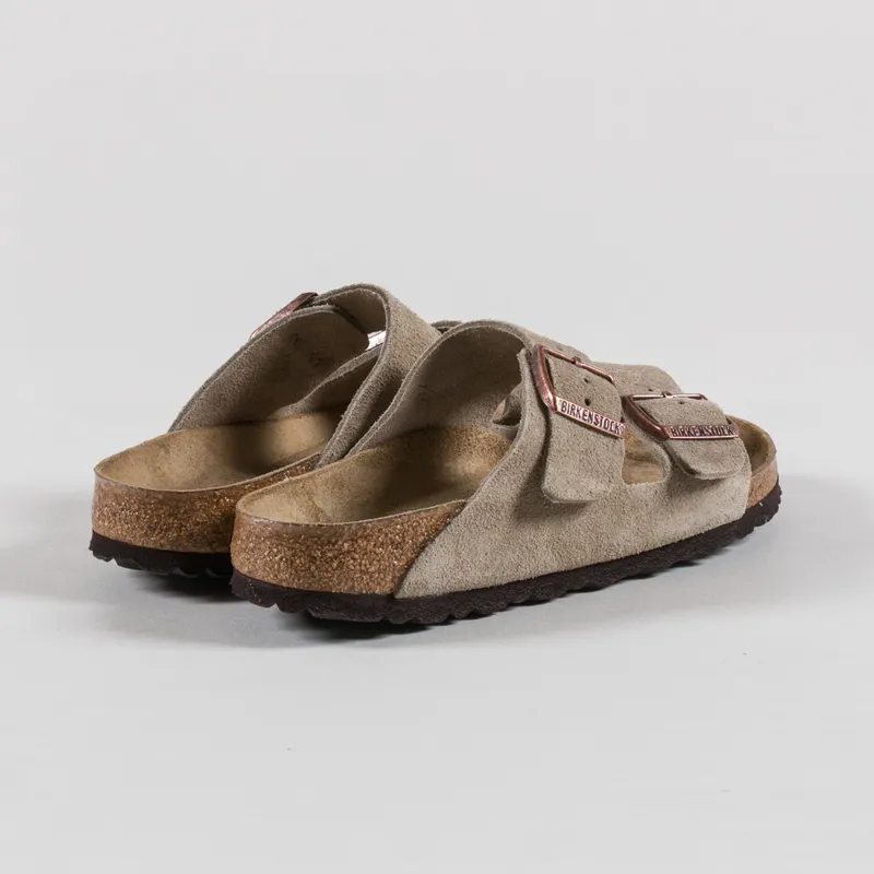Birkenstock Womens Arizona Soft Footbed Suede Leather Narrow Fit Sandals Taupe-1