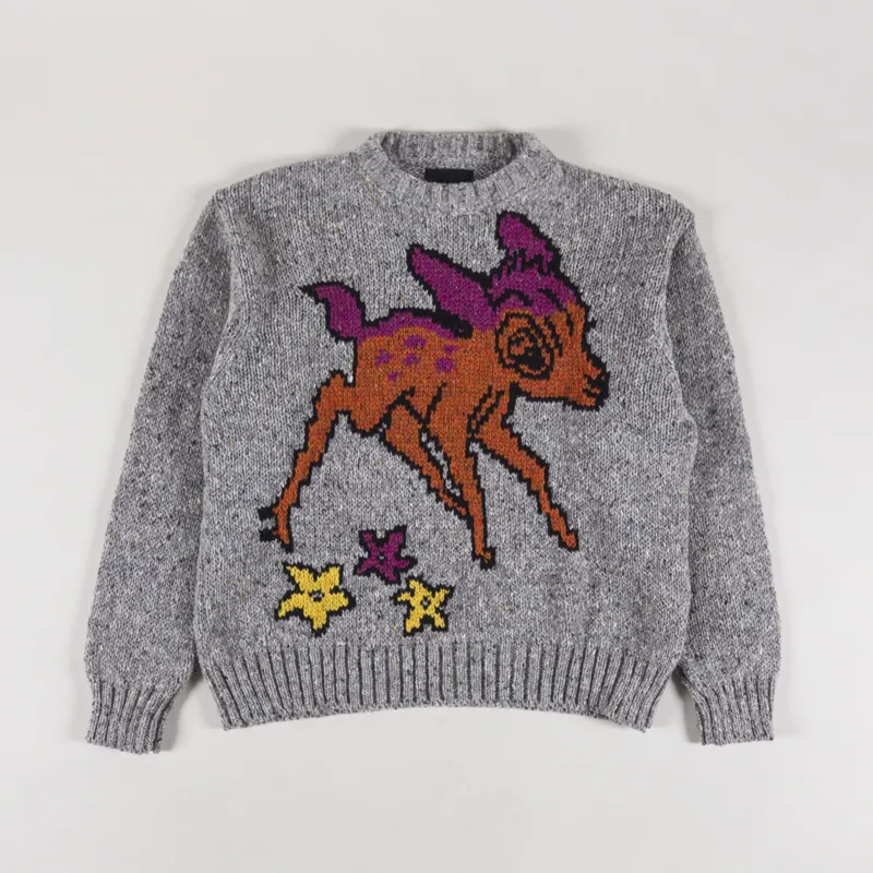 Howlin' Womens Acid Deer With Flowers Knit Jumper Grey-4