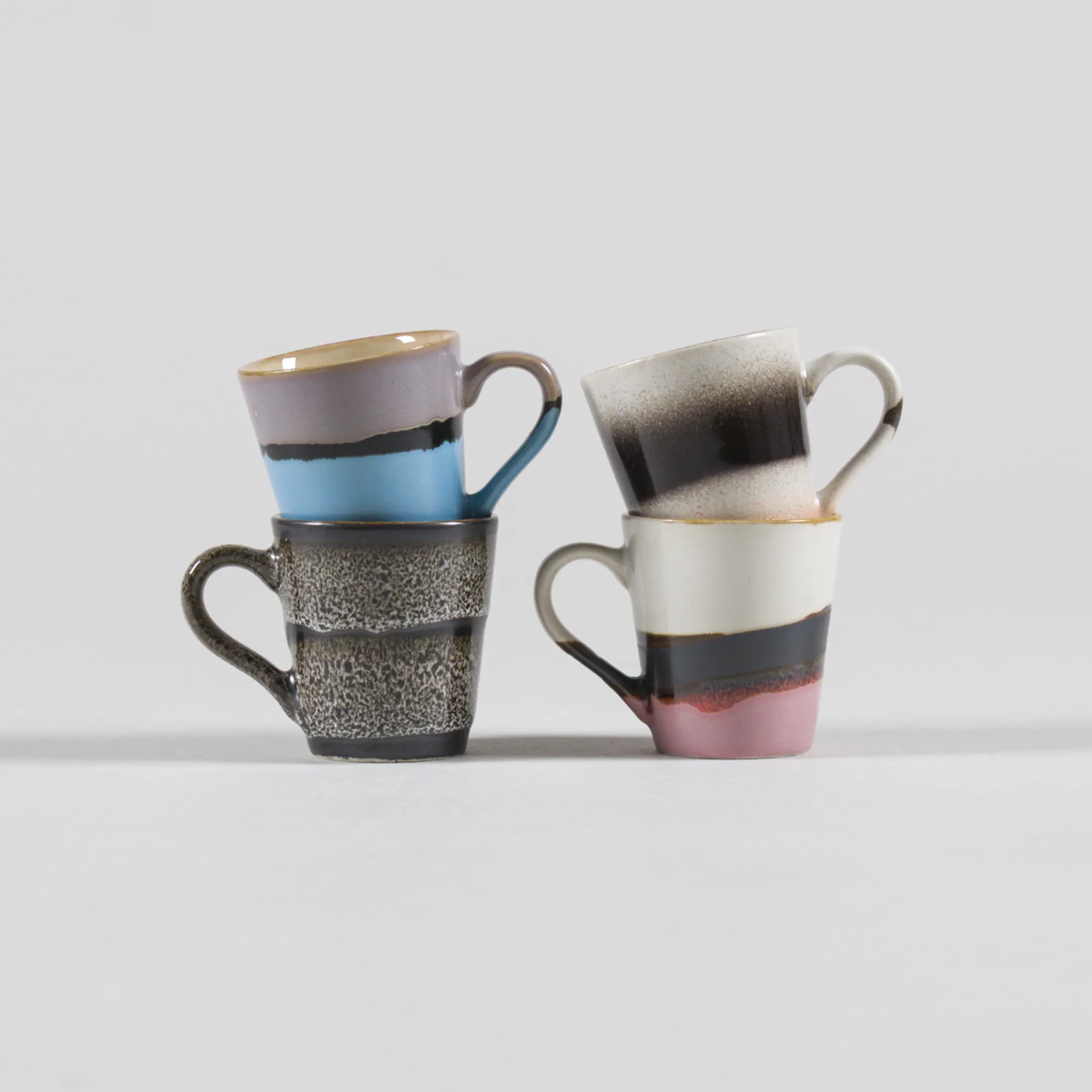 HKLIVING Homeware 70s Ceramics Espresso Mugs Funky 4 Pack