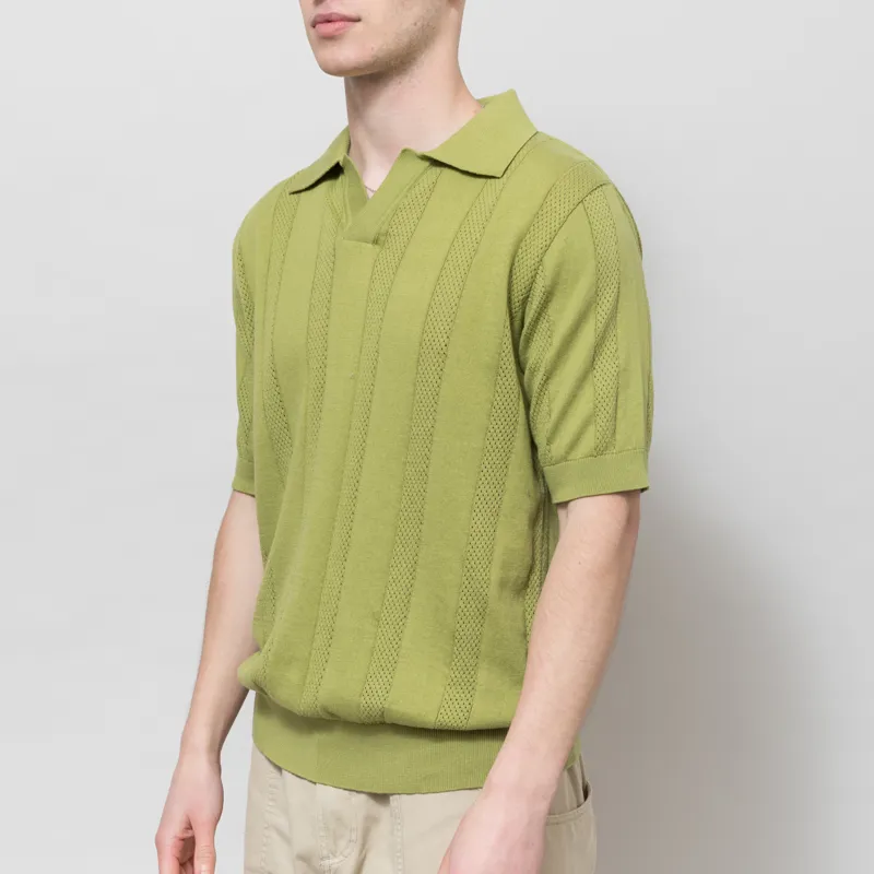Far Afield Clifford Open Knit Polo Green