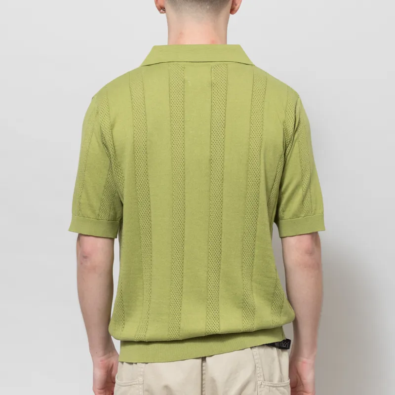 Far Afield Clifford Open Knit Polo Green-2