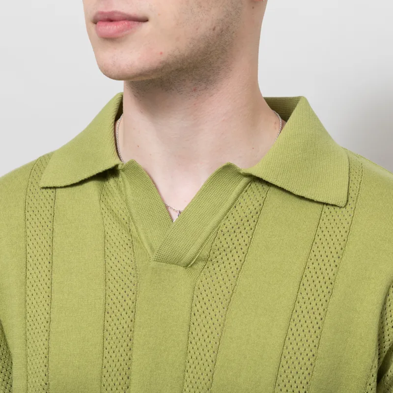 Far Afield Clifford Open Knit Polo Green-4