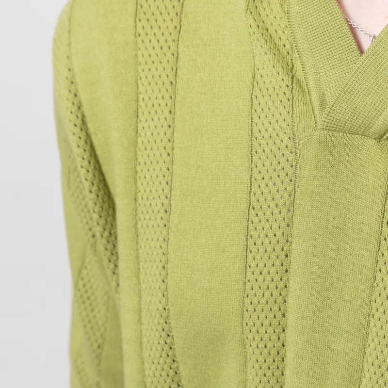 Far Afield Clifford Open Knit Polo Green-5