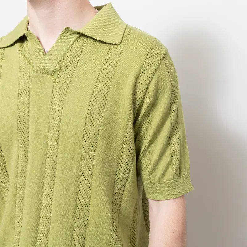 Far Afield Clifford Open Knit Polo Green-3