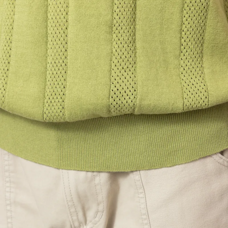 Far Afield Clifford Open Knit Polo Green-6
