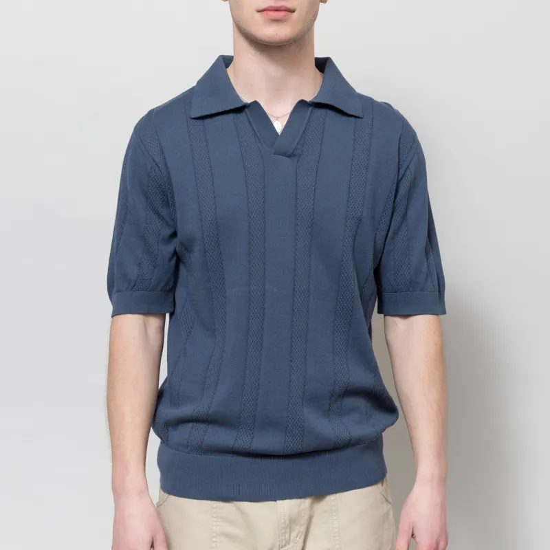 Far Afield Clifford Open Knit Polo Blue