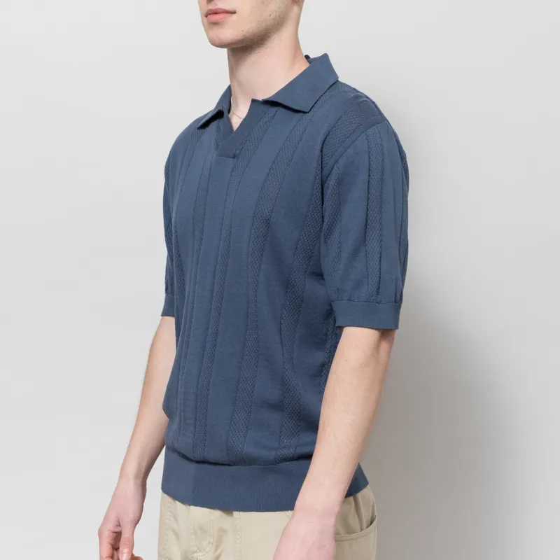 Far Afield Clifford Open Knit Polo Blue-1