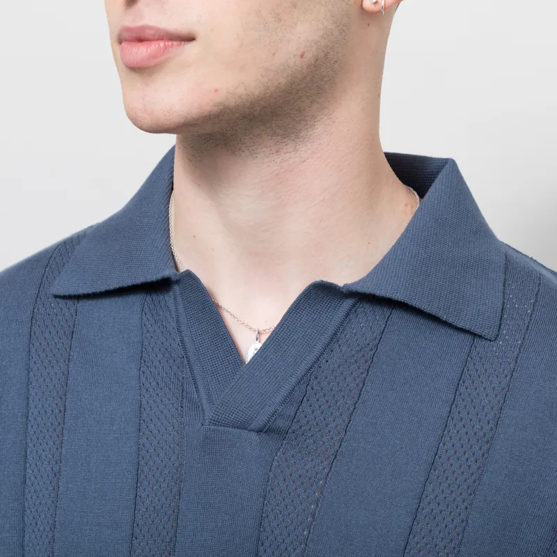 Far Afield Clifford Open Knit Polo Blue-3