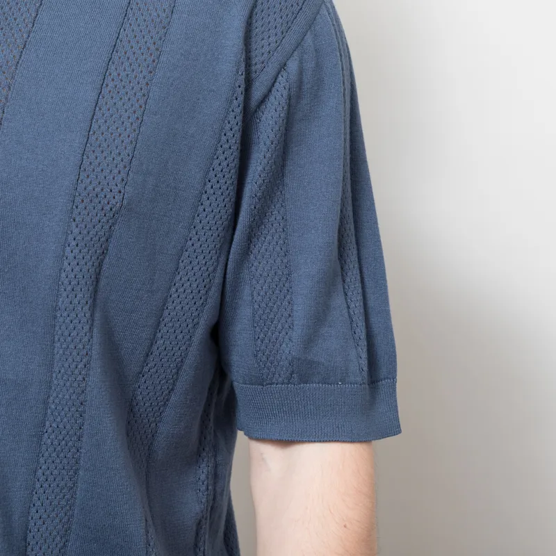 Far Afield Clifford Open Knit Polo Blue-4