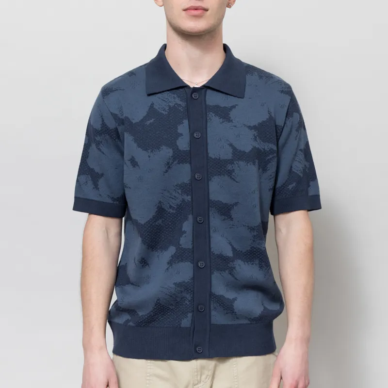 Far Afield Zigger Pixel Flower Knit Shirt Navy