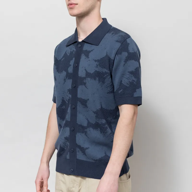 Far Afield Zigger Pixel Flower Knit Shirt Navy-1