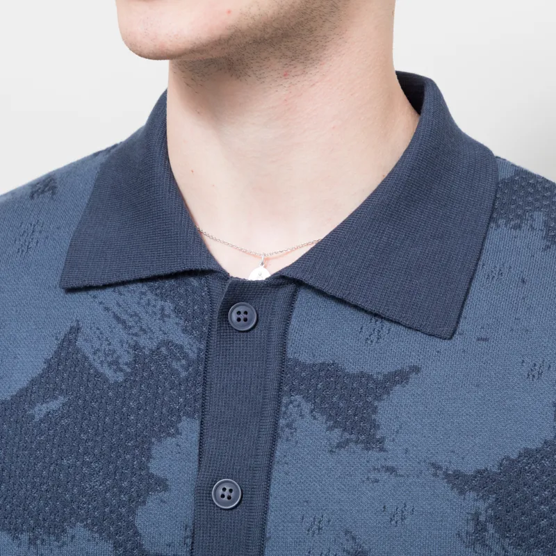 Far Afield Zigger Pixel Flower Knit Shirt Navy-4