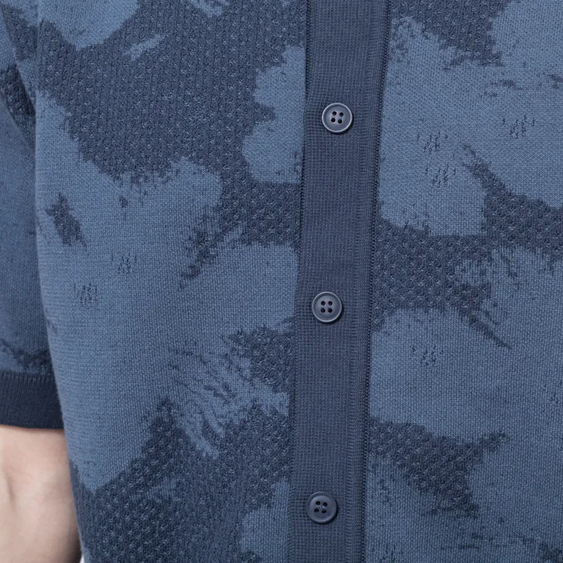 Far Afield Zigger Pixel Flower Knit Shirt Navy-5