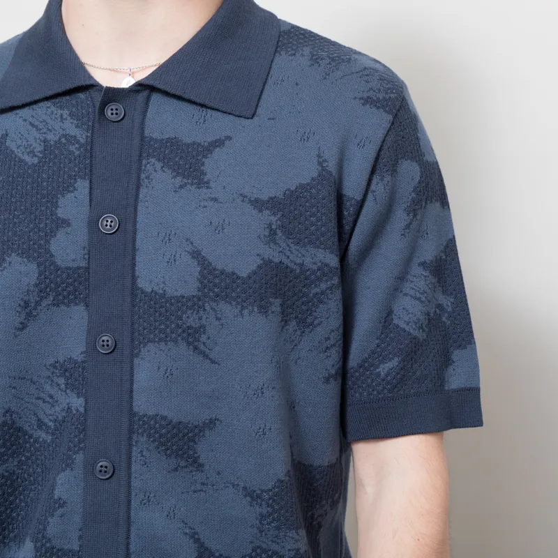 Far Afield Zigger Pixel Flower Knit Shirt Navy-3
