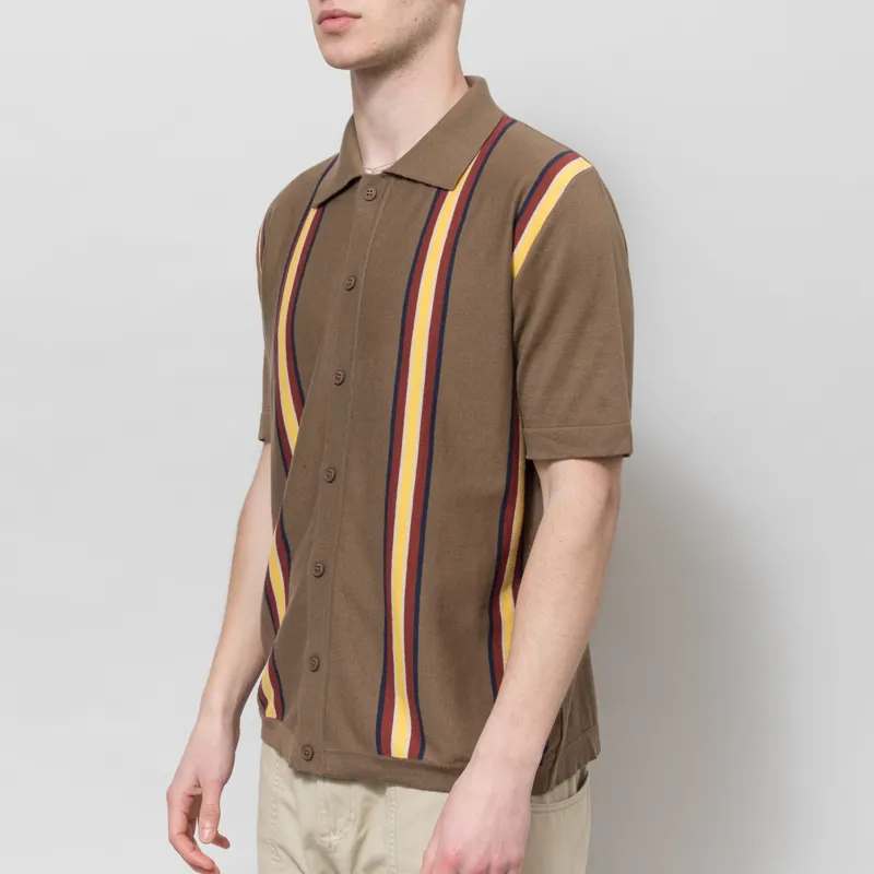 Far Afield Velzy Simple Stripe Knit Shirt Brown-1