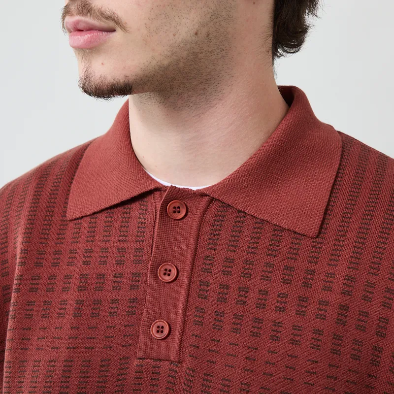 Far Afield Benny Knit Polo Burnt Orange-3