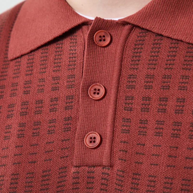 Far Afield Benny Knit Polo Burnt Orange-4