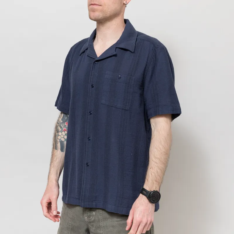 Far Afield Selleck Slub Stripe Shirt Navy-1