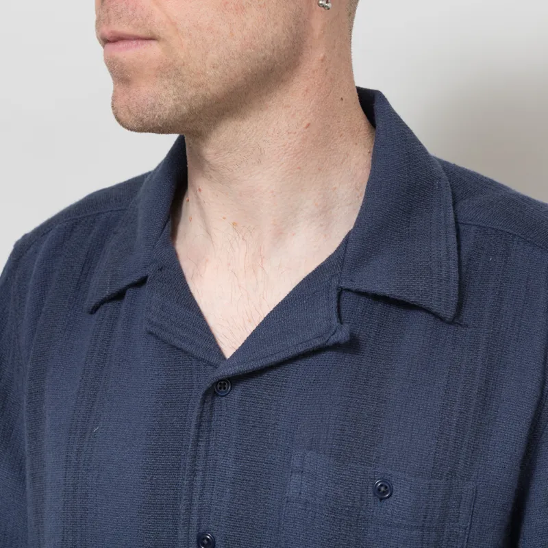 Far Afield Selleck Slub Stripe Shirt Navy-3