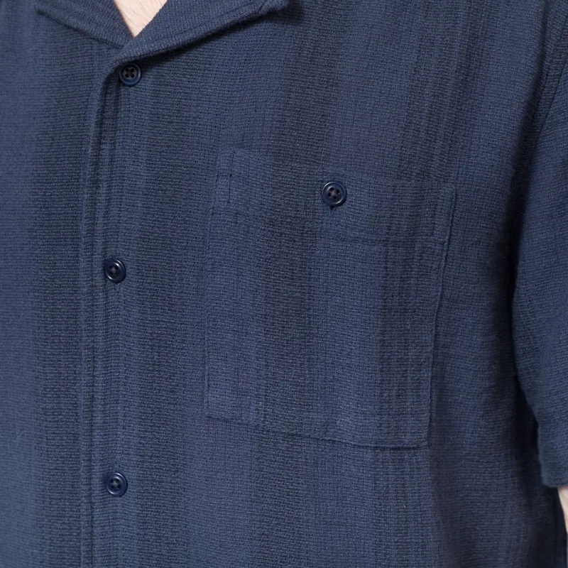 Far Afield Selleck Slub Stripe Shirt Navy-5