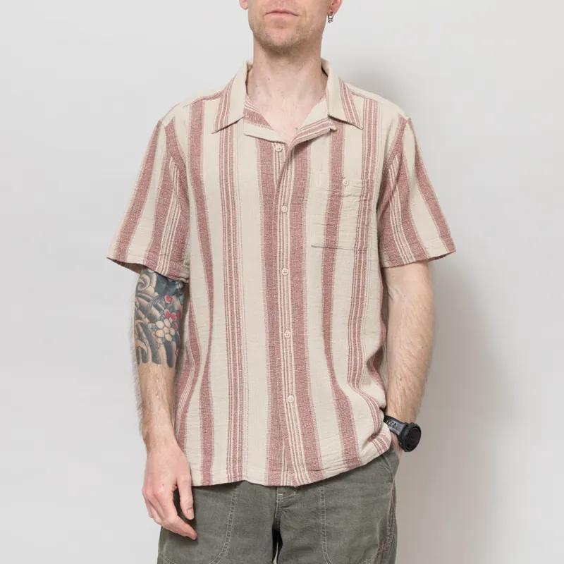 Far Afield Selleck Slub Stripe Shirt Sand Red