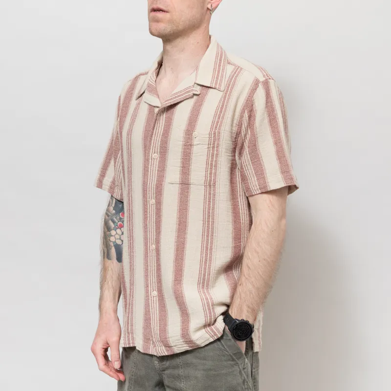 Far Afield Selleck Slub Stripe Shirt Sand Red-1