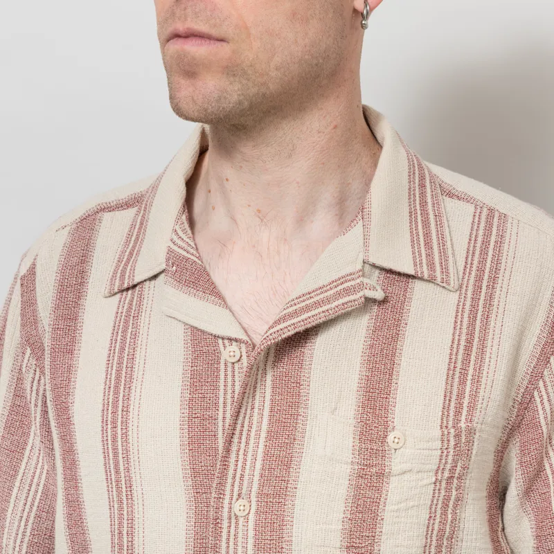 Far Afield Selleck Slub Stripe Shirt Sand Red-3