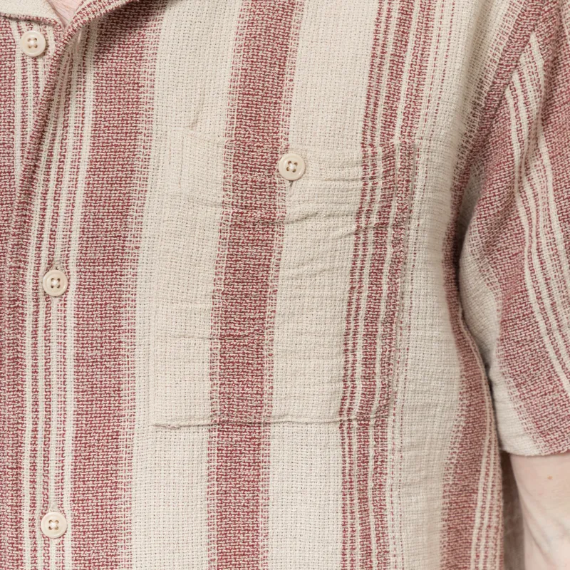 Far Afield Selleck Slub Stripe Shirt Sand Red-4