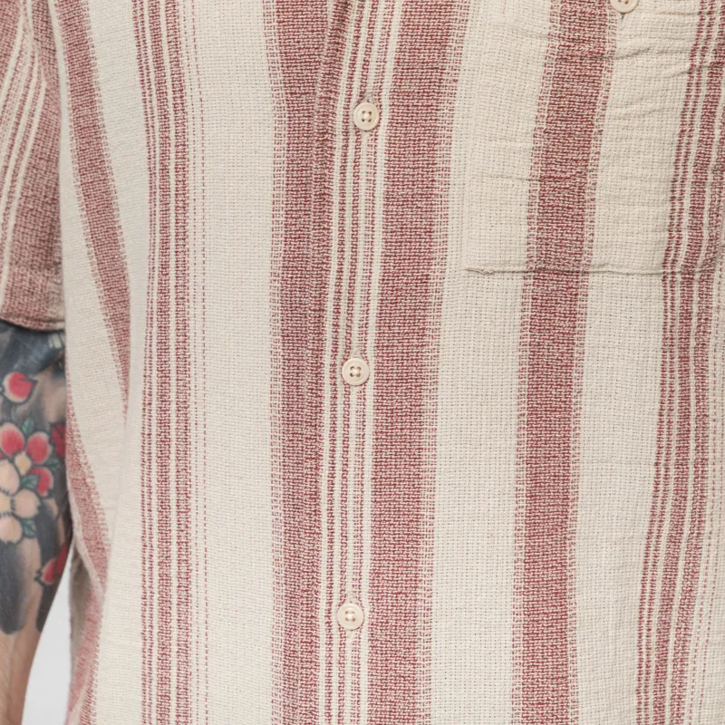 Far Afield Selleck Slub Stripe Shirt Sand Red-6
