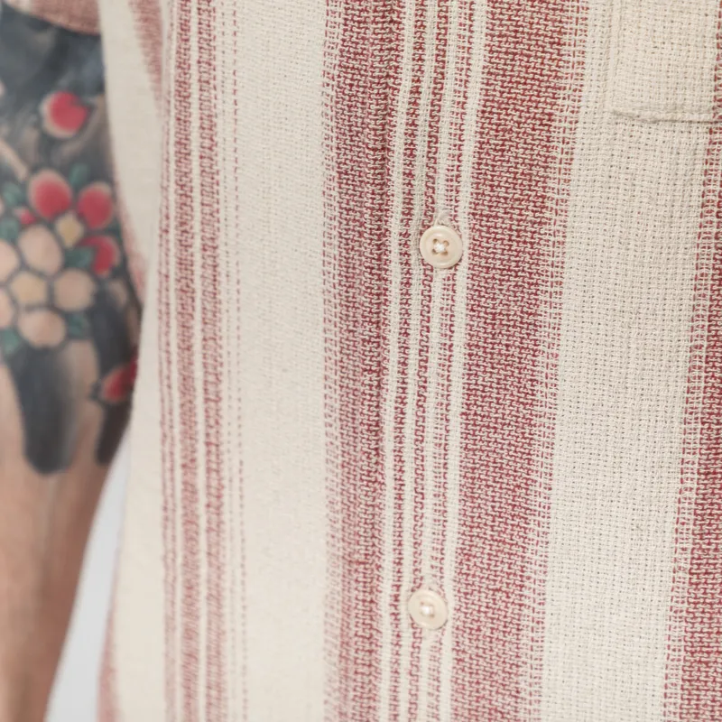 Far Afield Selleck Slub Stripe Shirt Sand Red-5