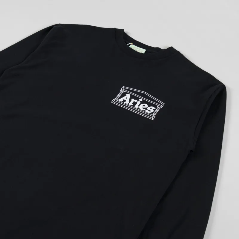 Aries Arise Temple Logo Long Sleeve T Shirt Tee Black White