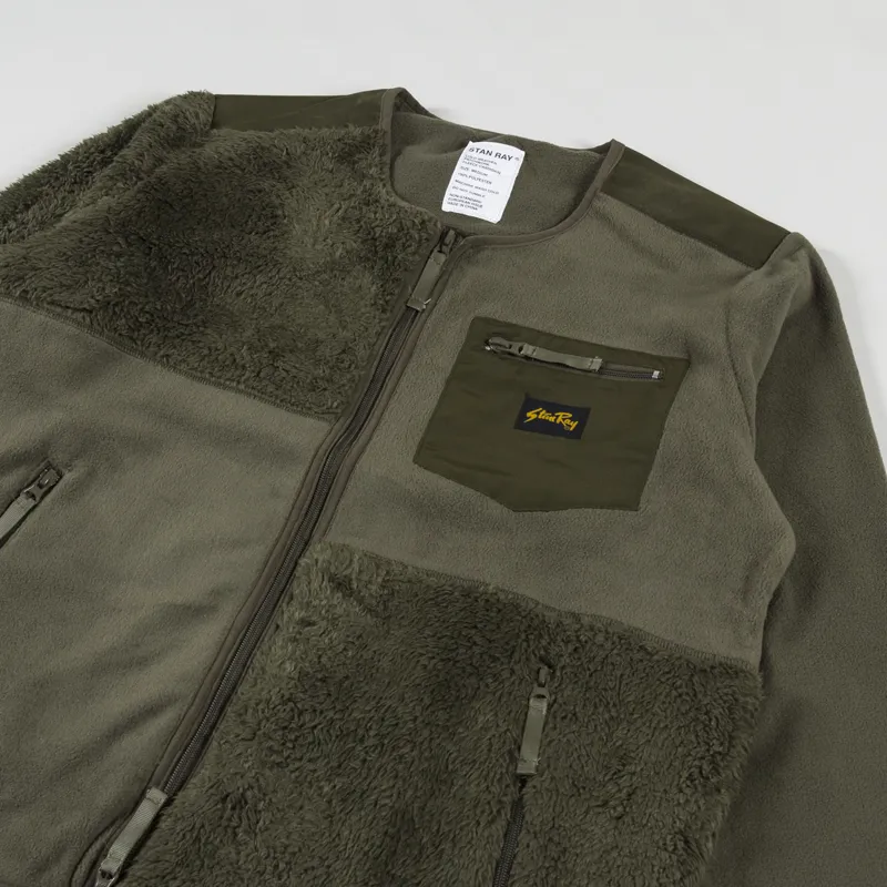 Stan Ray Patchwork Fleece Cardigan Jacket Olive-1