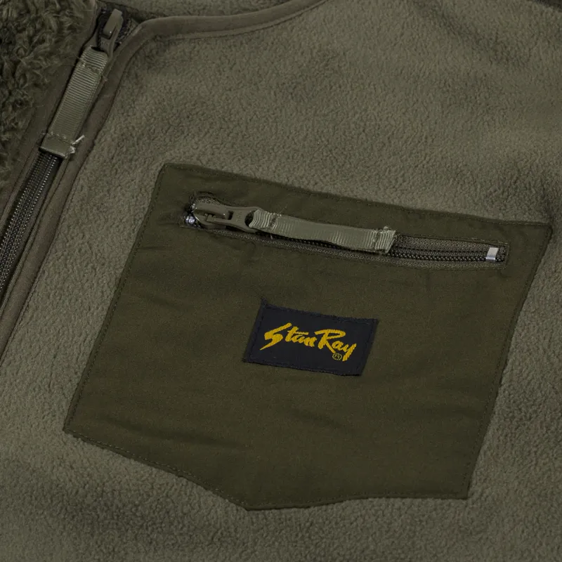 Stan Ray Patchwork Fleece Cardigan Jacket Olive-2