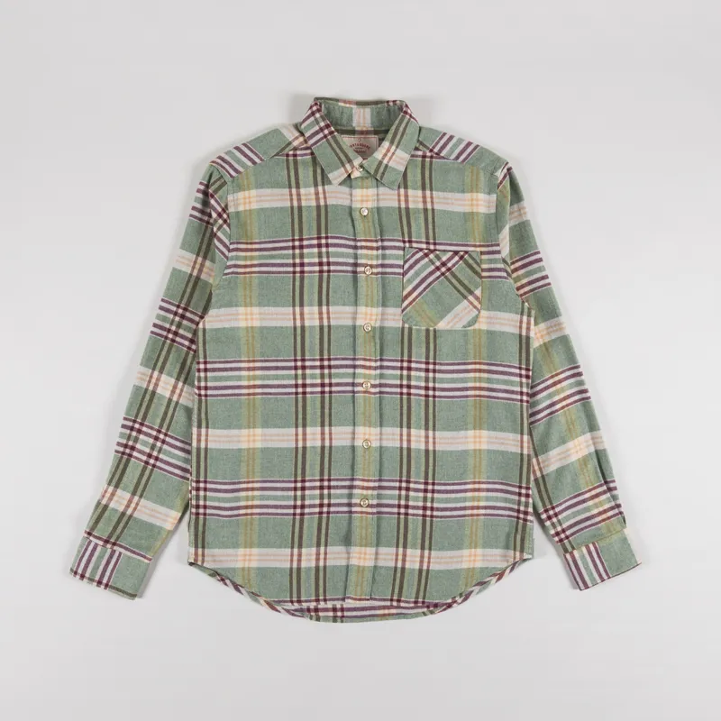 Portuguese Flannel Bottom Shirt Green White Red